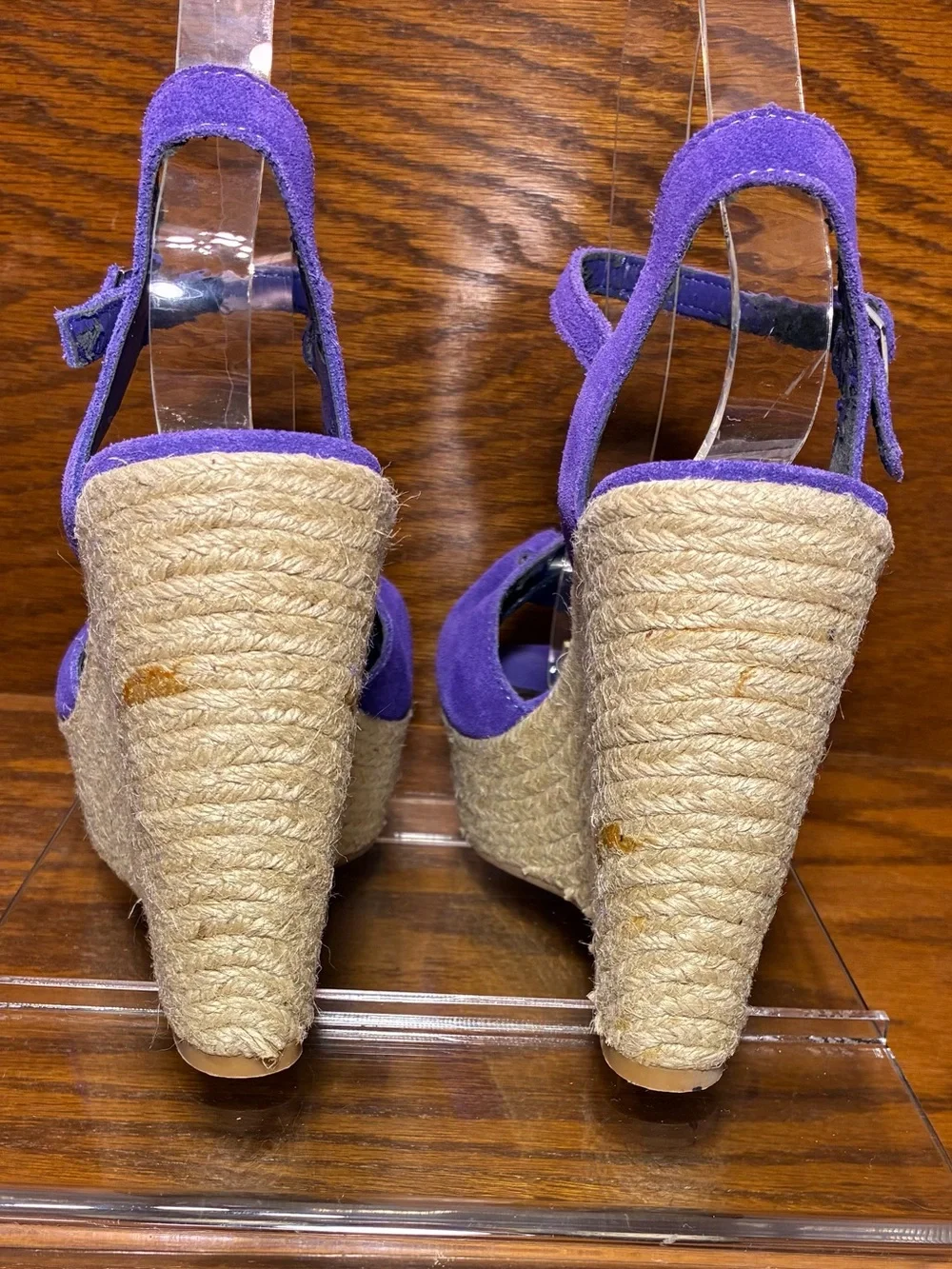 Y2K Nine West Purple Suede Espadrille Platform Wedge Sandals Size 8